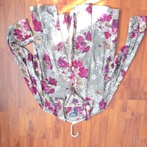 Notations Button Down Shirt - Magenta and Gray Floral